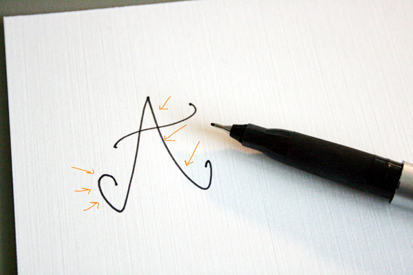 downstrokes on letter A