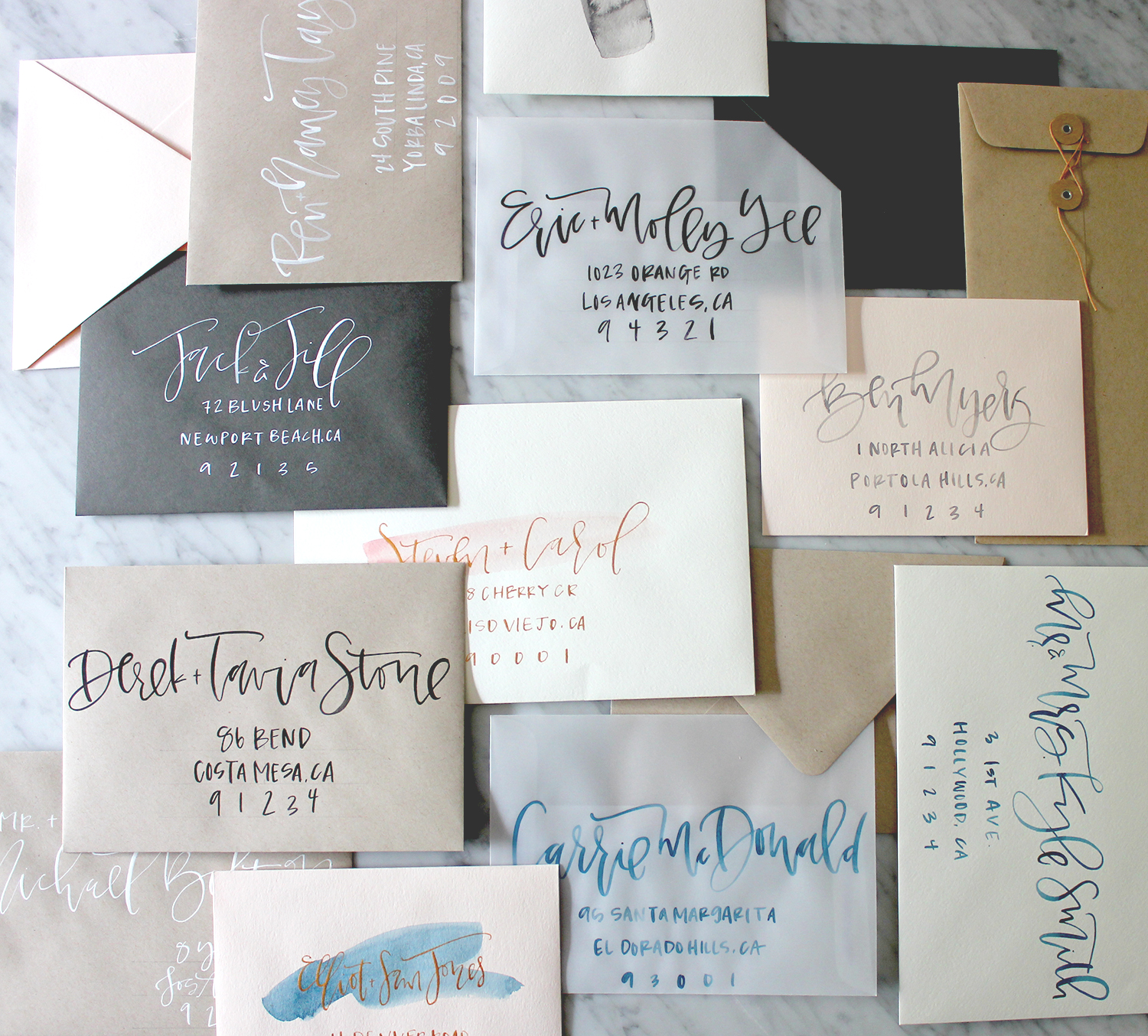 calligraphy writing on envelopes